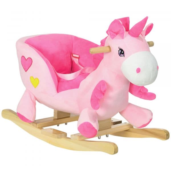 HomCom Cavalo Baloiço para Bebés Unicornio com Música e Cinto de Segurança 65x35x45 cm Rosa - 330-161V00PK