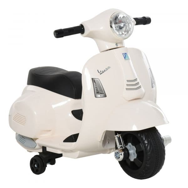 HomCom Mota Elétrica Vespa para Crianças com Farol e Buzina Branco