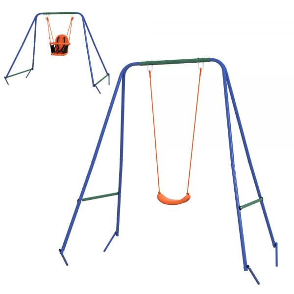 Outsunny Baloiço 2 em 1 com 1 Assento para 1 Assento para Bebés e Cinto de Segurança Laranja 180x160x182 cm