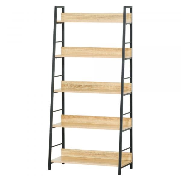HomCom Estante de Estilo Industrial com 5 Níveis Estante de Sala de Estar para Livros com Estrutura de Metal 70x35x149,5 cm Natural - 836-011YL