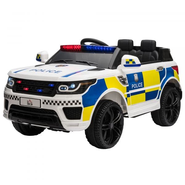 HomCom Carro Elétrico para Crianças Carro Elétrico Infantil de Policia 12V Branco