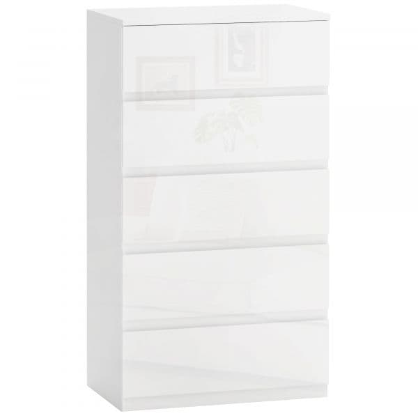 Homcom Cómoda com 5 Gavetas de Madeira Cómoda de Quarto Cómoda Branca Estilo Moderno 55x33x80 cm Branco Brilhante - 831-337V8AWT