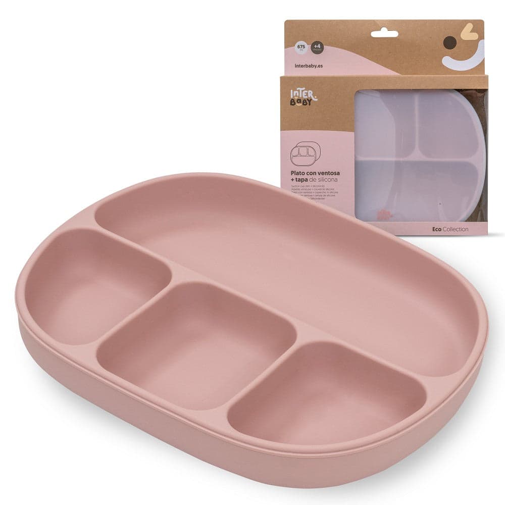 Prato De Silicone Com Ventosa E Tampa Rosa Escuro Interbaby