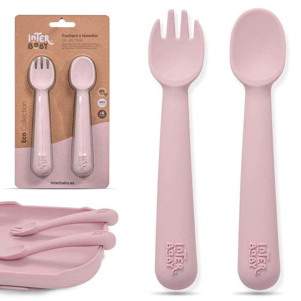 Colher E Garfo De Silicone Rosa Escuro Interbaby