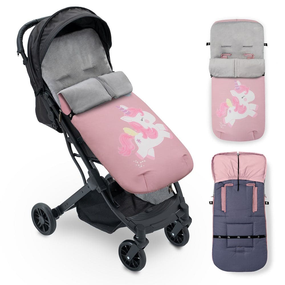 Interbaby Saco Universal para Carrinho de Passeio Impermeável 46X105 Cms Coralina Unicornio Rosa