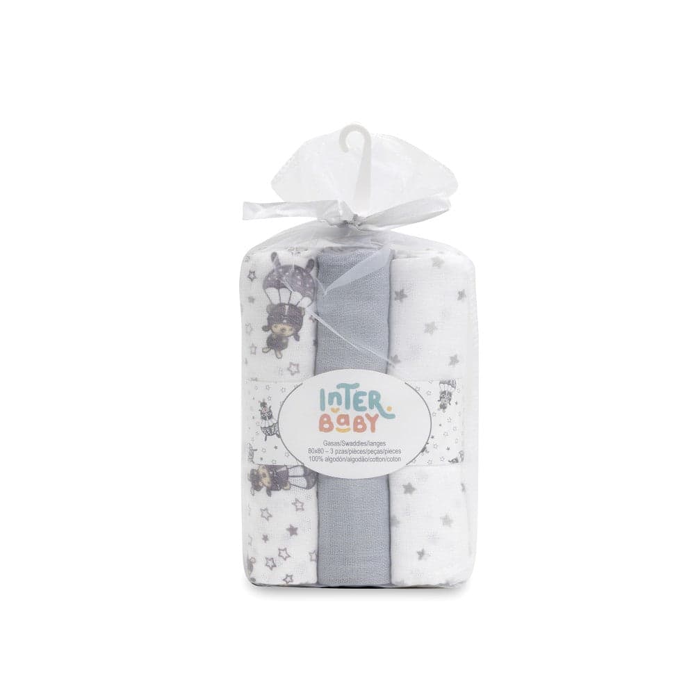 Fralda Bordada 100% Algodão Pack 3 Unidades Nubes Branco Interbaby