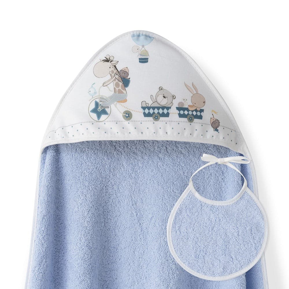 Interbaby Toalha de Banho 100X100 Algodão + Babete Jirafa Bicicleta Azul