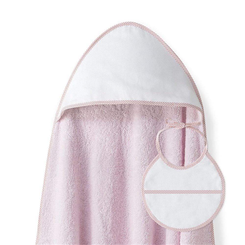 Interbaby Toalha de Banho 100X100 Algodão + Babete Punto de Cruz Rosa