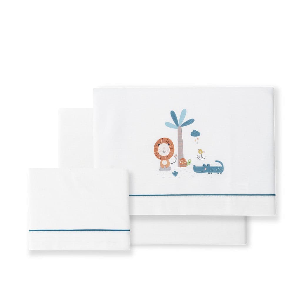 Jogo 3Pcs Cadeira Passeio(Lençol106X72+Lençol.80X40X7+Almofada38X25+Chupetera)Algodão Leon Petrola Interbaby