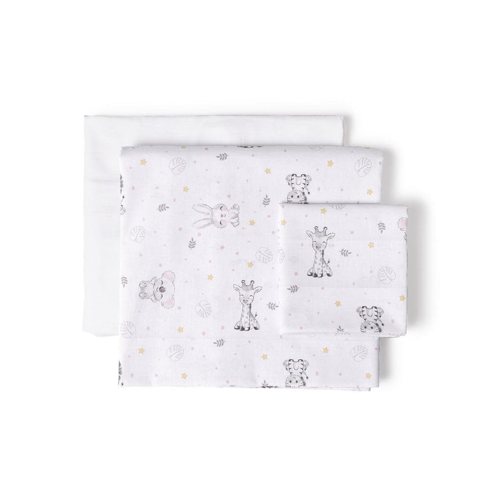 Jogo 3Pcs Cadeira Passeio(Lençol106X72+Lençol B.80X40X7+Almofada38X25+Chupetera)Algodão Koala Rosa Interbaby