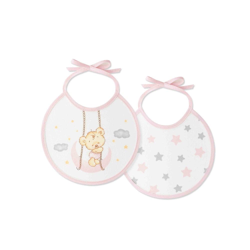 Pack 2 Babetes 20X20 Osito Luna Estrellas Rosa Interbaby