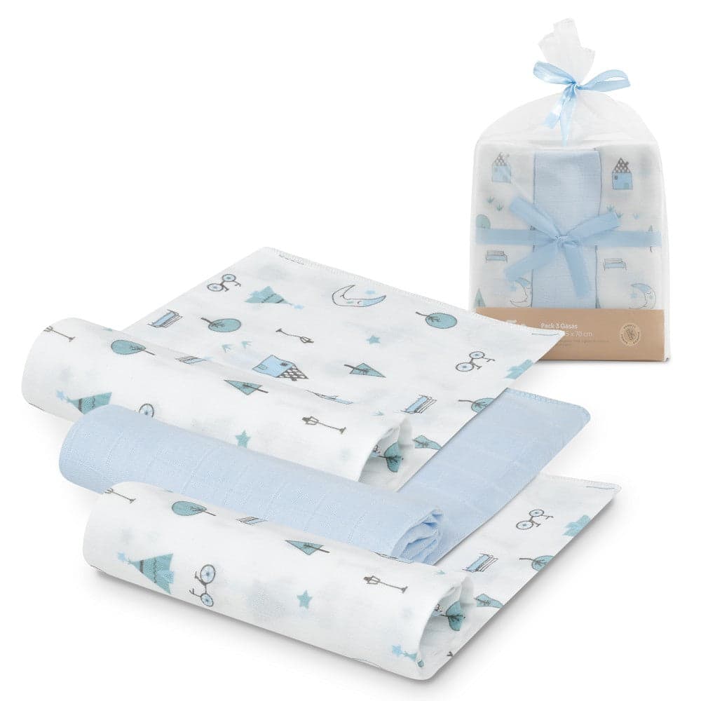 Interbaby Fraldas Bambu 55X70 Moon Pack 3 Azul