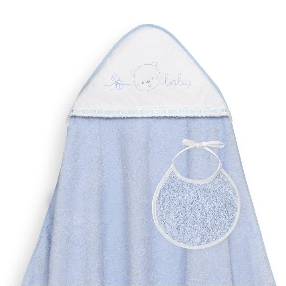 Interbaby Toalha de Banho 100X100 + Babete Cara Osito Baby Pasacinta Azul