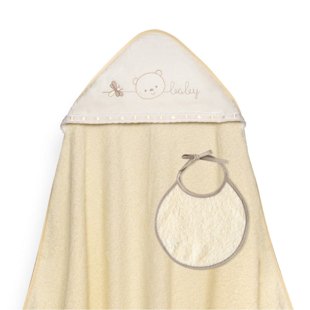 Interbaby Toalha de Banho 100X100 + Babete Cara Osito Baby Pasacinta Bege