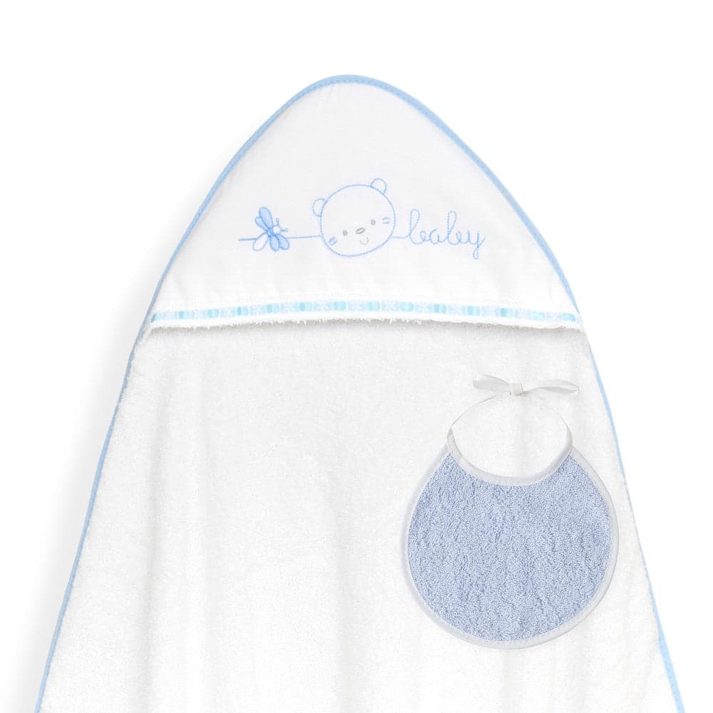 Toalha de banho 100X100 + Babete Cara Osito Baby Pasacinta Azul Interbaby