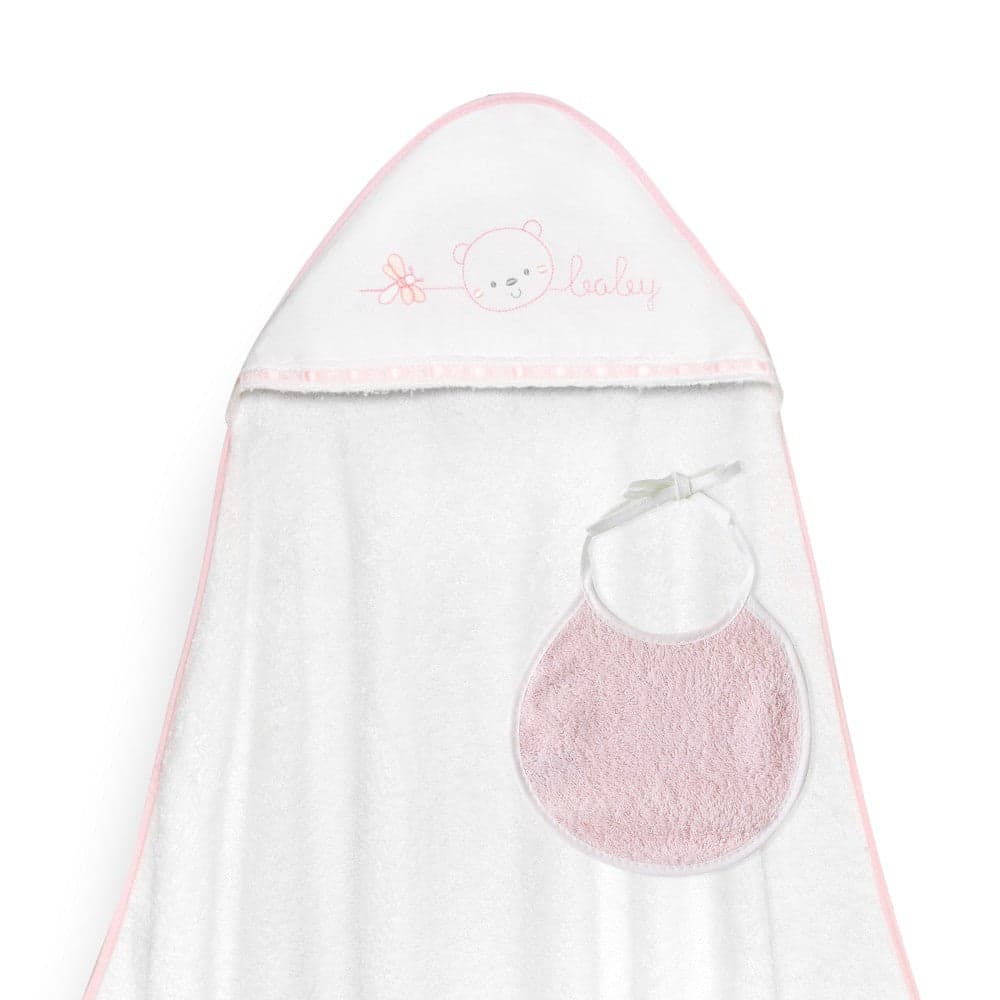 Interbaby Toalha de Banho 100X100 + Babete Cara Osito Baby Pasacinta Rosa