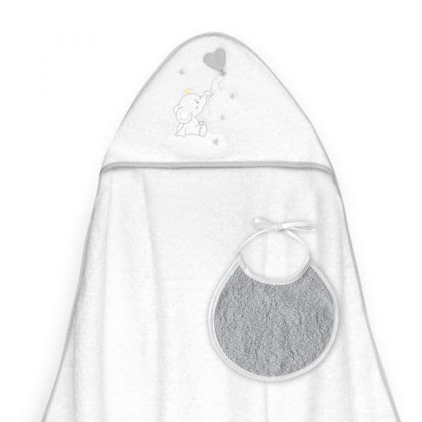 Interbaby Toalha de Banho 100X100 + Babete Globo Corazón Cinza