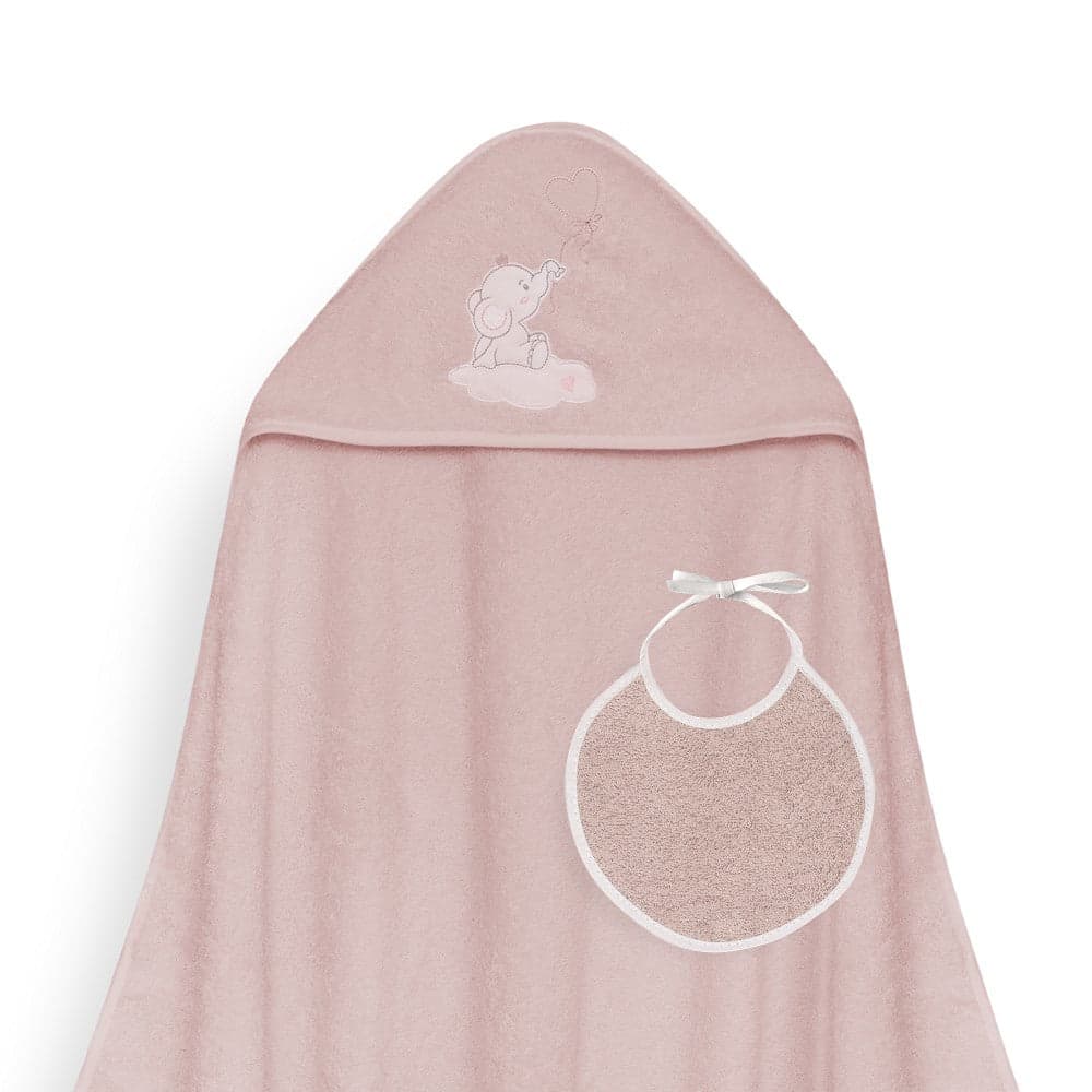 Toalha de banho 100X100 + Babete Globo Corazón Rosa escuro Interbaby