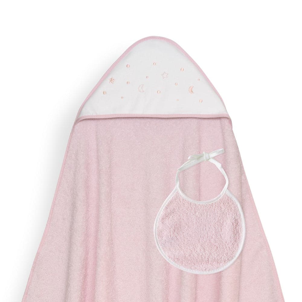 Toalha de banho 100X100 + Babete Estrellas Lunas Bodoques Rosa Interbaby