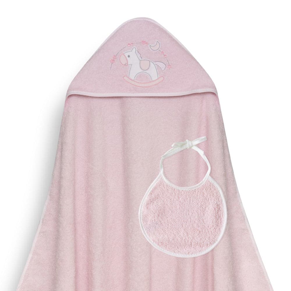 Toalha de banho 100X100 + Babete Caballito Rosa Interbaby