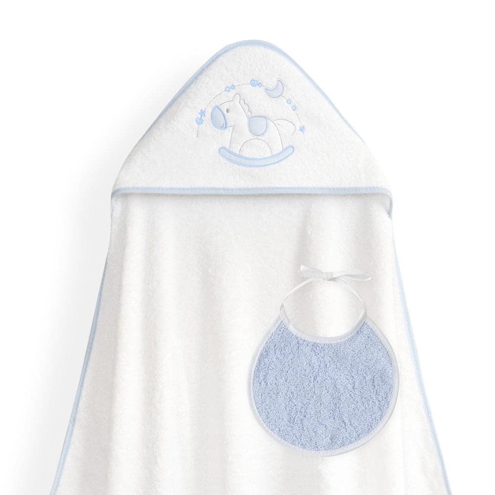 Toalha de banho 100X100 + Babete Caballito Azul Interbaby