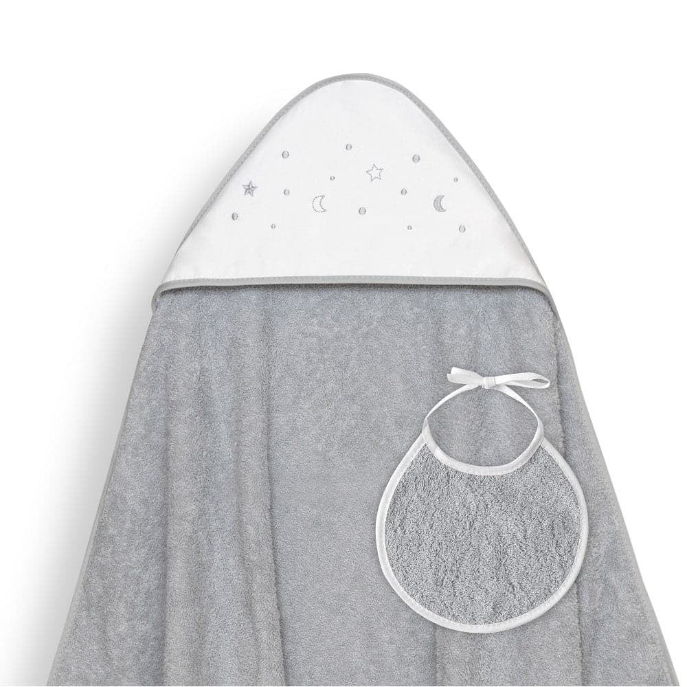 Toalha de banho 100X100 + Babete Estrellas Lunas Bodoques Cinza Interbaby