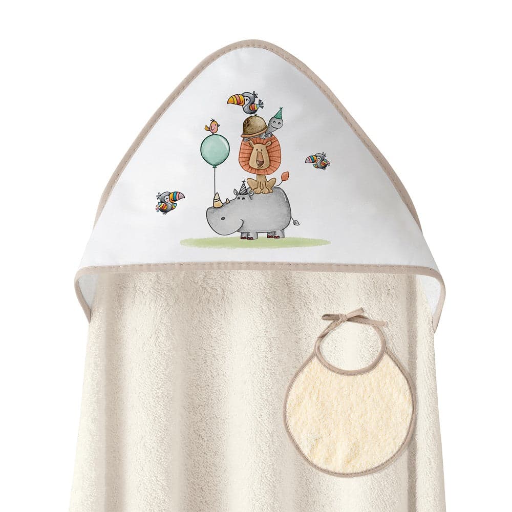 Interbaby Toalha de Banho 100X100 + Babete Rino Leon Bege