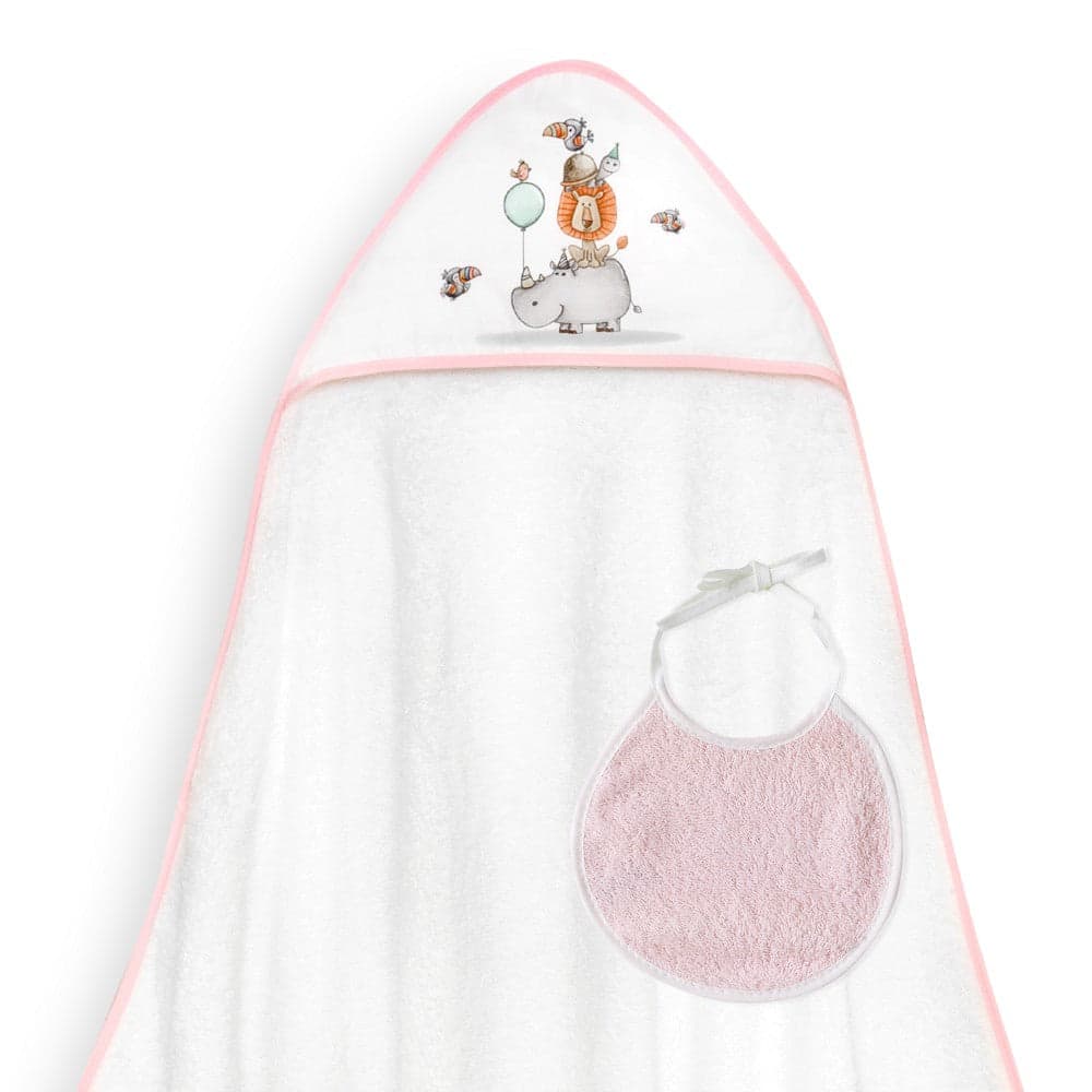 Interbaby Toalha de Banho 100X100 + Babete Rino Leon Rosa