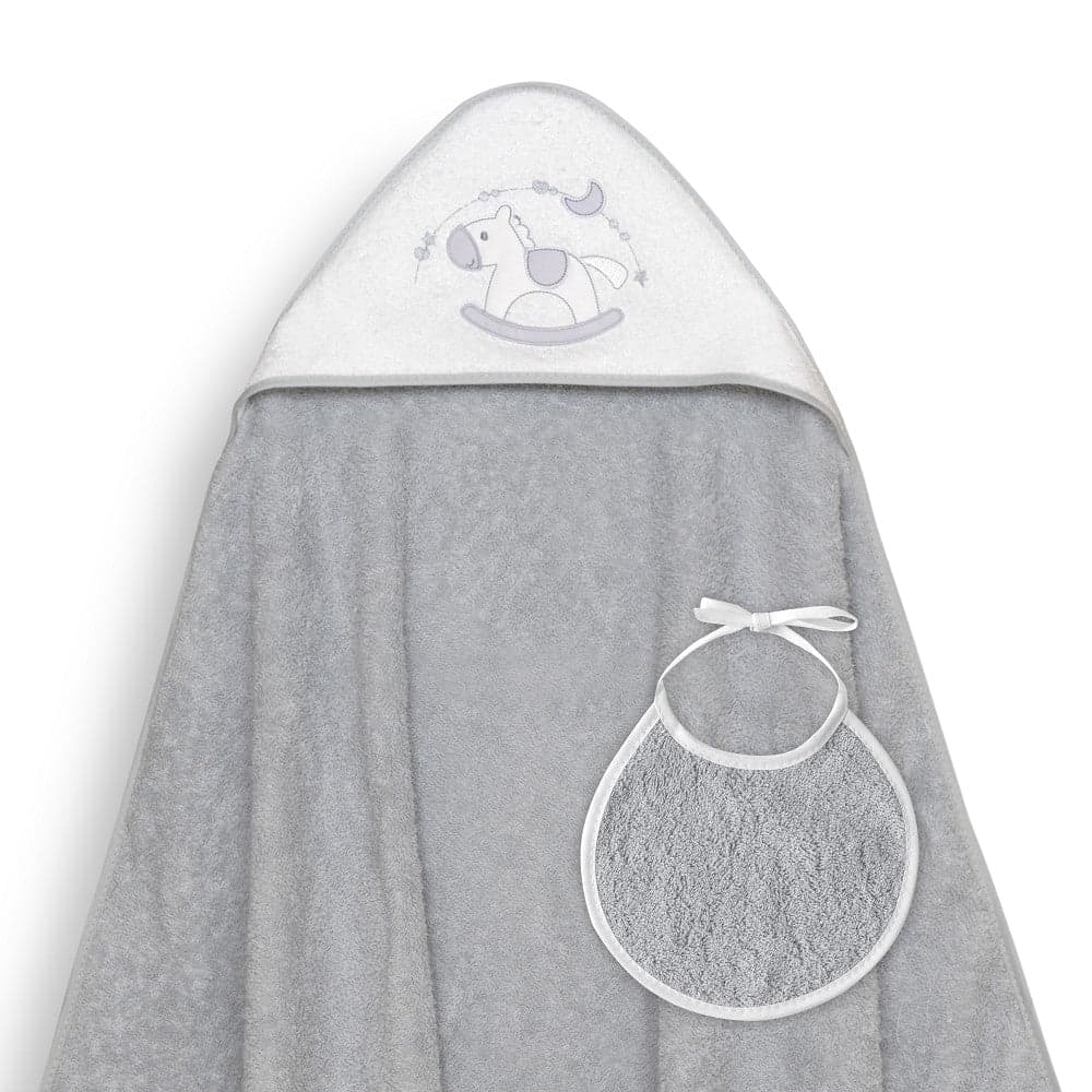 Toalha de banho 100X100 + Babete Caballito Cinza Interbaby