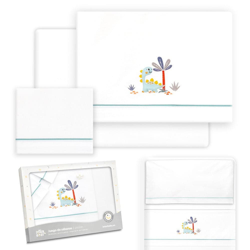 Conjunto para Berço Mini Dinossauro Branco/Verde Interbaby