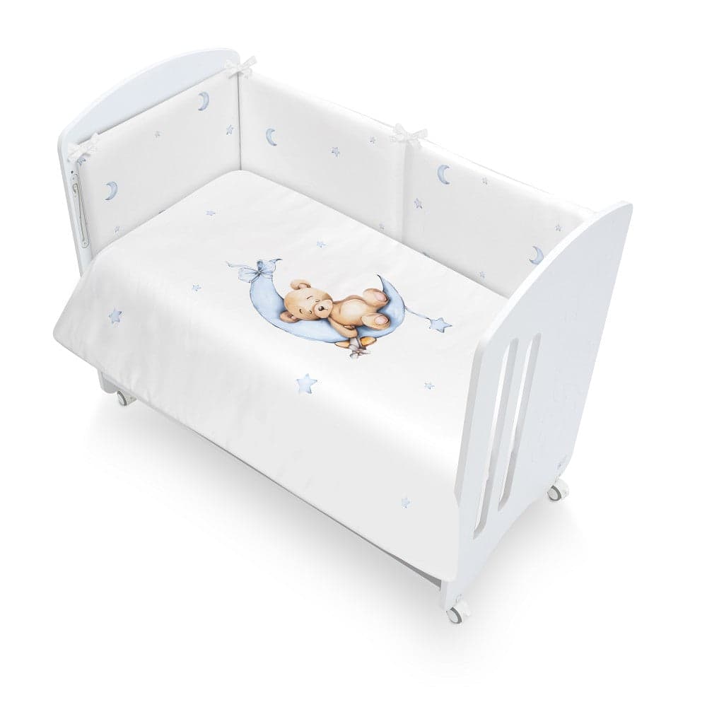 Conjunto Berço + Capa de Edredão Urso Lua Estrela Azul Interbaby