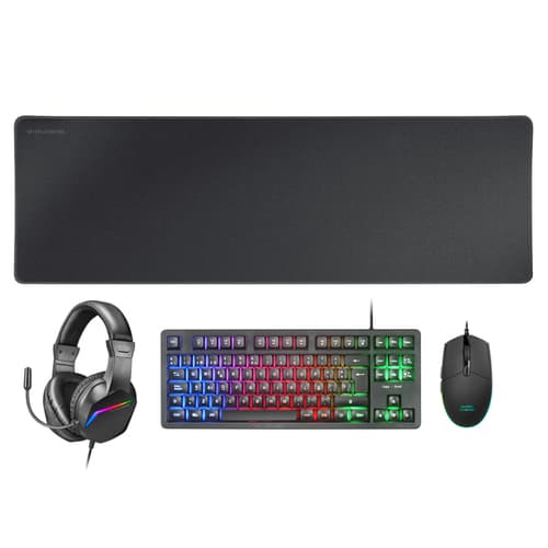 Mars Gaming MCP-RGB3ES Combo Gaming Teclado FRGB + Rato + Headset + Tapete Pretos (Teclado Espanhol)