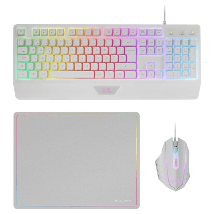 Teclado Mars Gaming Bundle MCP-124 Teclado + Rato + Tapete Branco