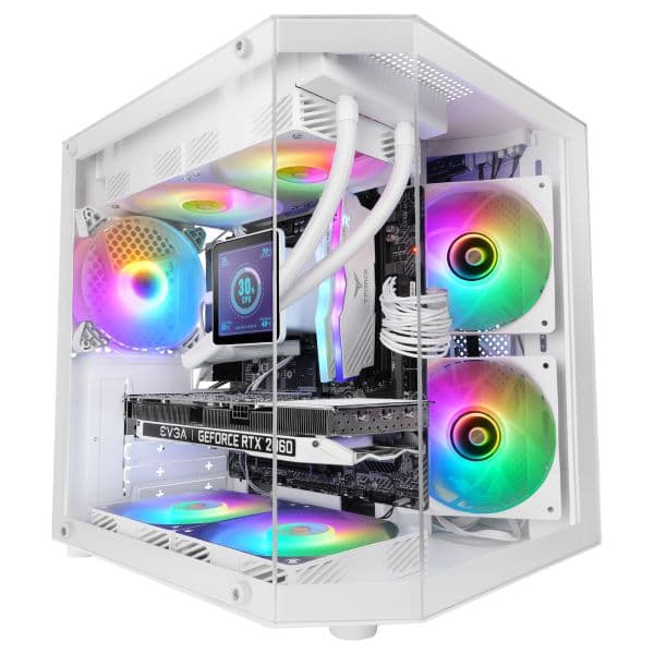 Mars Gaming MC3TLITE White Micro-ATX Gaming Case com 3 Painéis de Vidro Temperado
