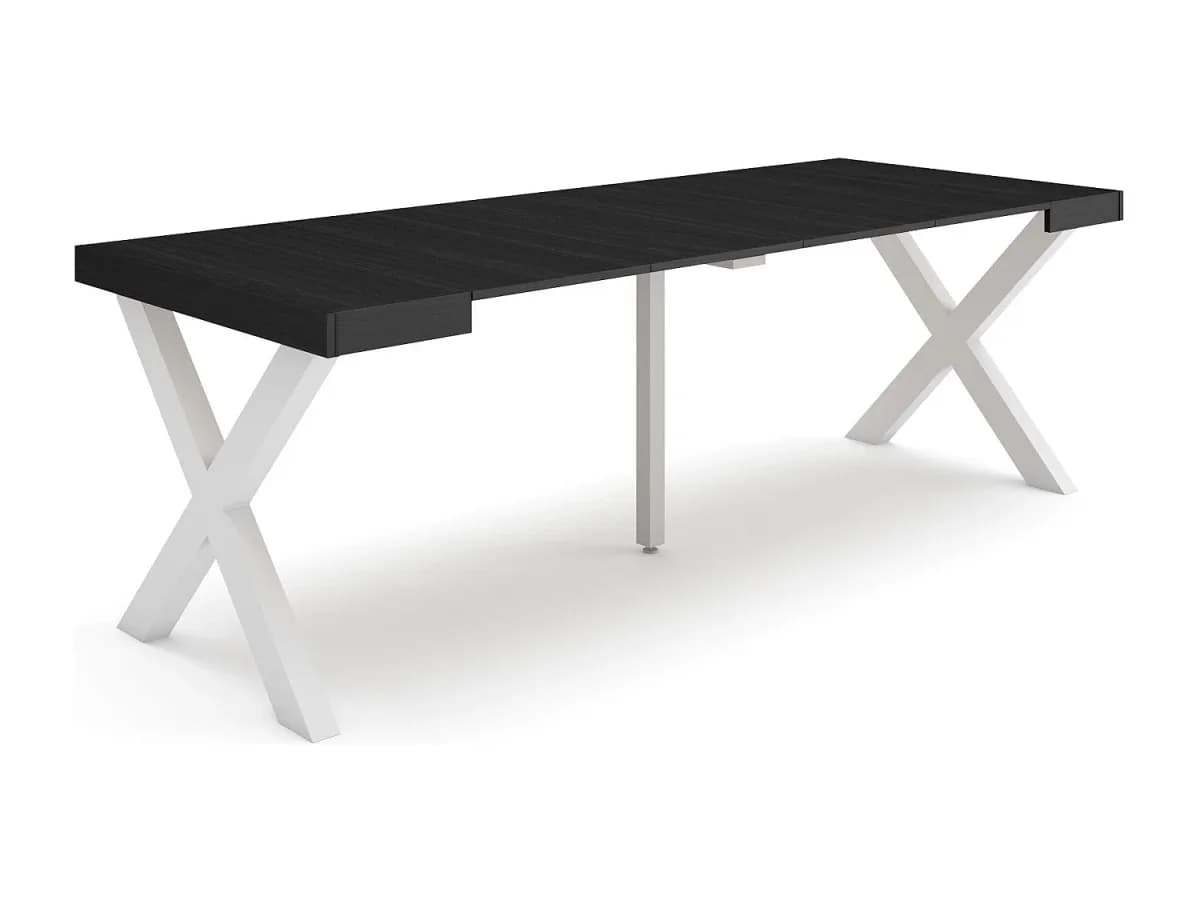 Mesa Consola Extensível, 222x90x73cm, Para 10 pessoas, Pés de madeira, Preto