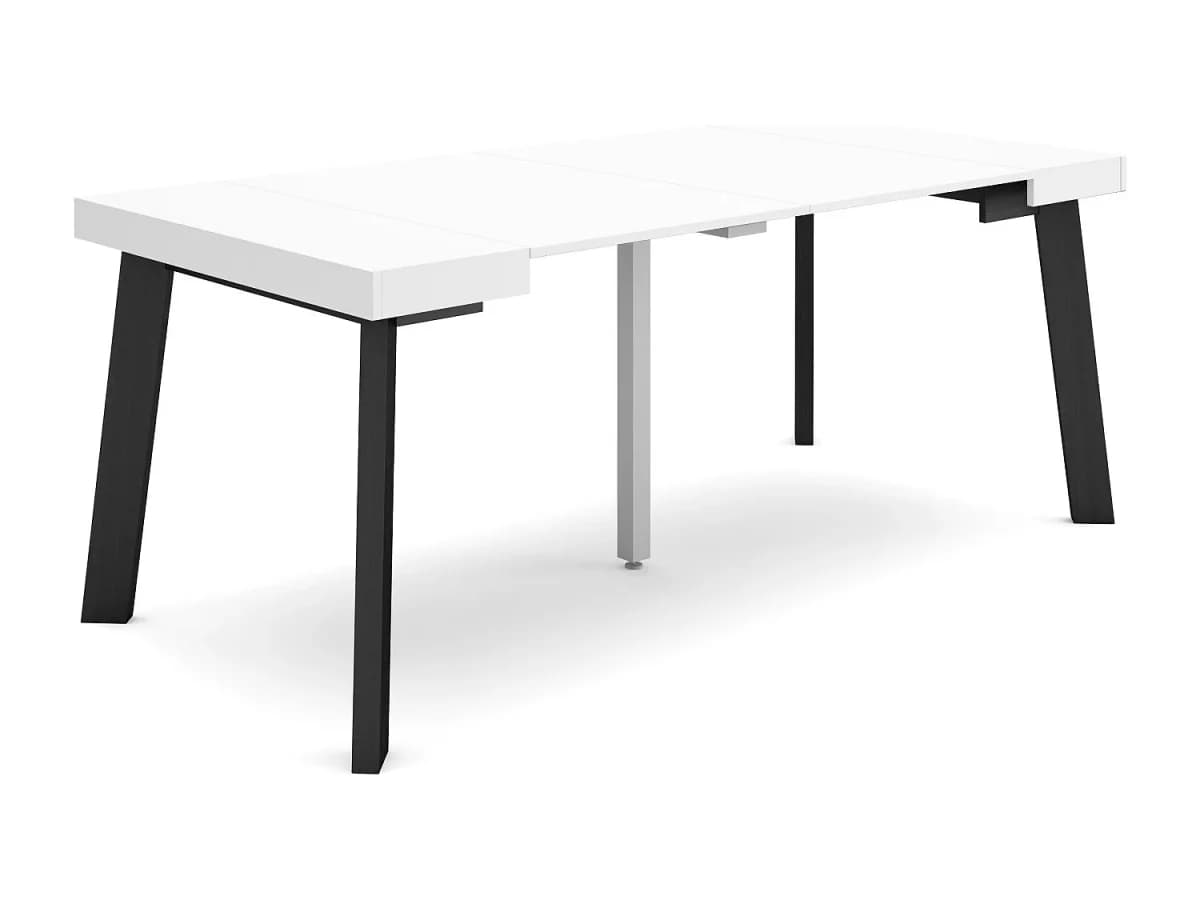 Mesa Consola Extensível, 180x90x73cm, Para 8 pessoas, Pés de madeira, Branco e preto