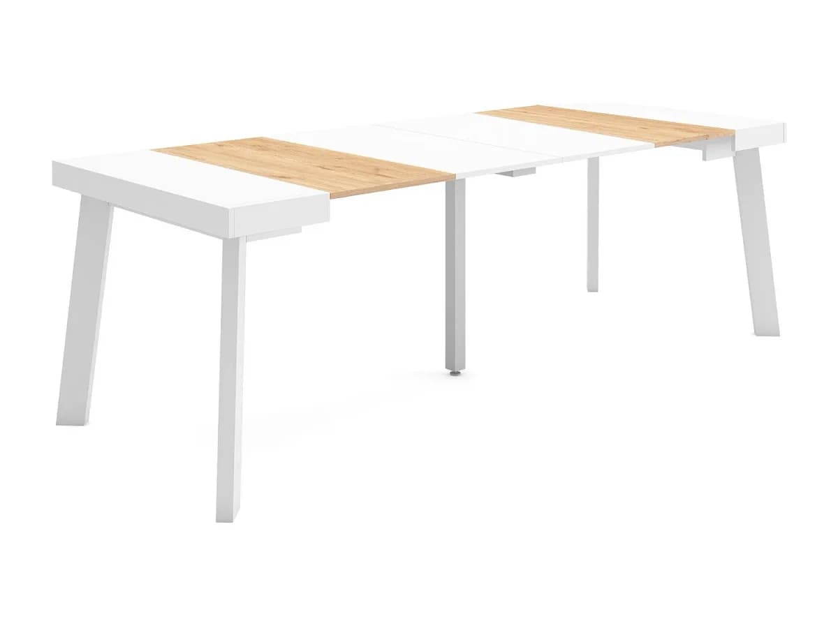 Mesa Consola Extensível, 222x90x73cm, Para 10 pessoas, Pés de madeira, Carvahlo e branco