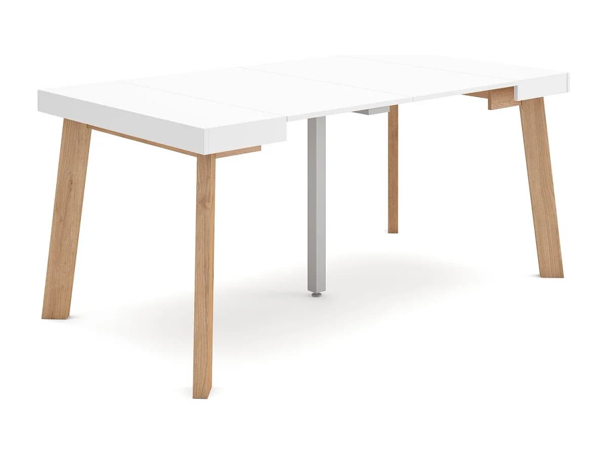 Mesa Consola Extensível, 160x90x73cm, Para 8 pessoas, Pés de madeira, Branco