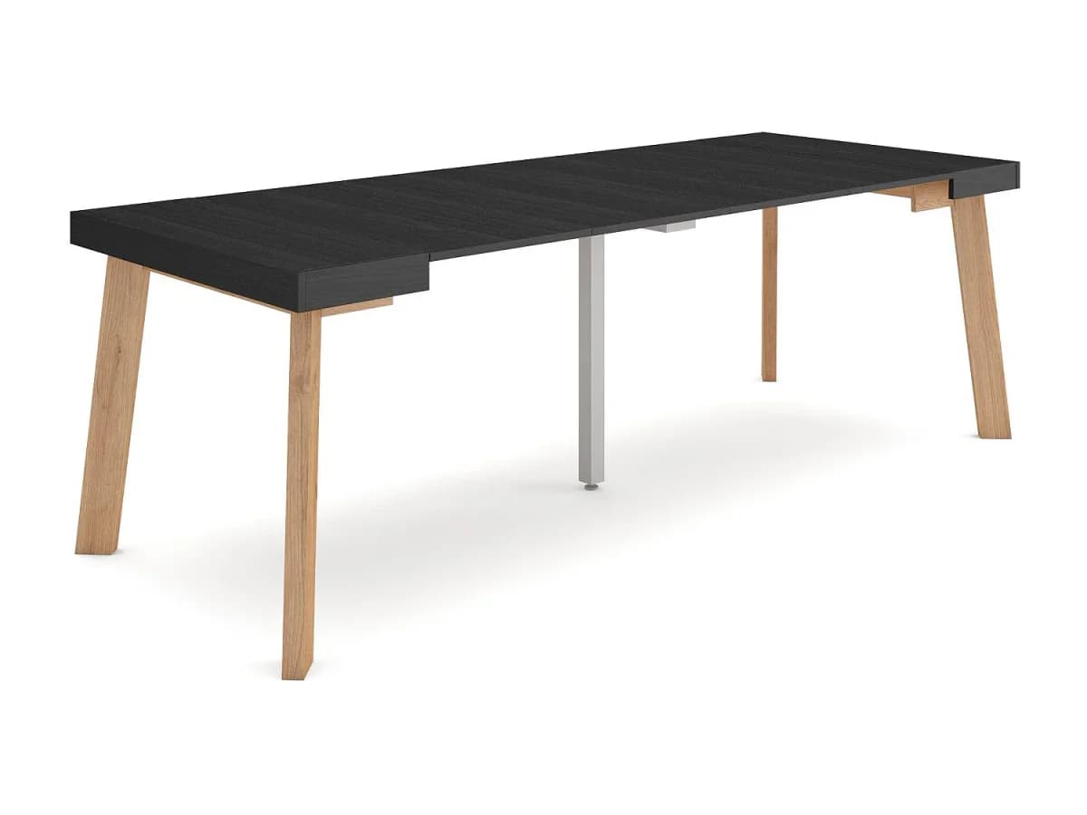 Mesa Consola Extensível, 222x90x73cm, Para 10 pessoas, Pés de madeira, Preto