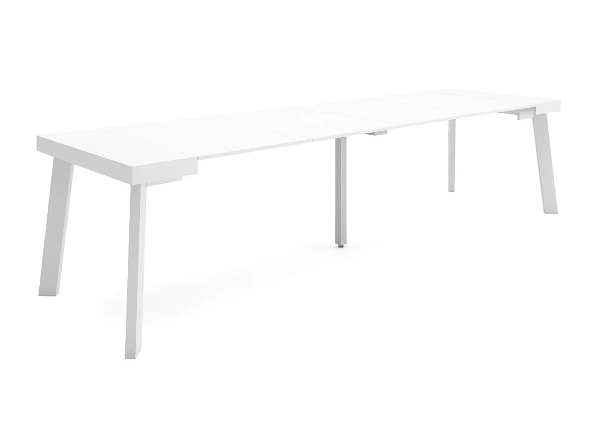 Mesa Consola Extensível, 302x90x73cm, Para 14 pessoas, Pés de madeira, Branco
