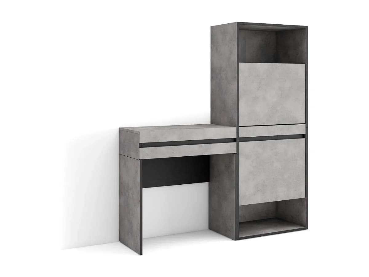 Mesa consola de entrada, 130x35x145cm, Com gaveta, Sapateira, Cimento