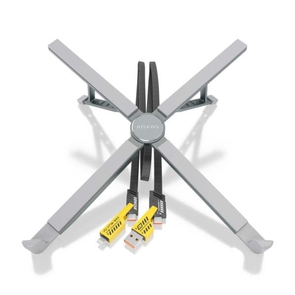 Aisens Suporte de Secretária Ajustável para Portátil/Tablet com Estação de Encaixe ASUC-4P021-GR + 4 em 1 USB-C 2x USB-A 2.0 1x USB-C 2.0 1x USB-C PD 100W Cinzento