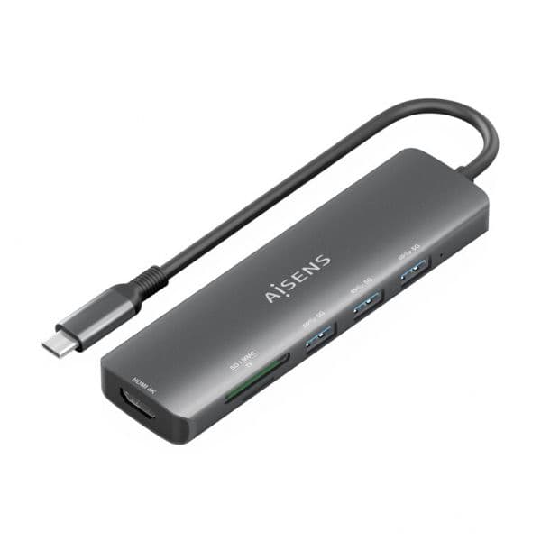 Aisens Docking Station ASUC-6P024-GR + USB-C de 6 Portas HDMI 3x USB 3.0 SD MicroSD Cinzento
