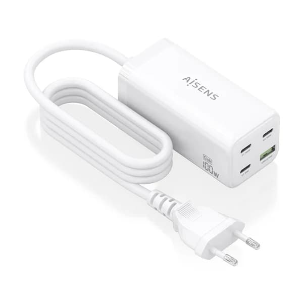 Aisens ASCH-100W4P053-W Carregador de secretária 100W GaN 3xUSB-C 1xUSB-A Branco