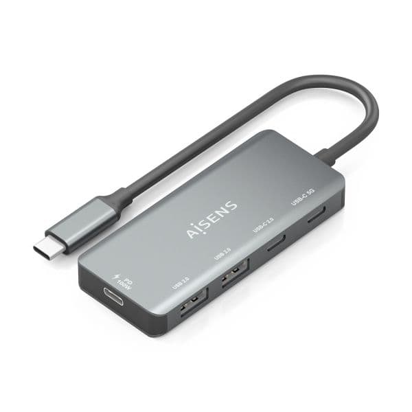 Aisens A109-0946 Hub USB-C 3.1 PD 100W 2xUSB-C 2xUSB-A 2.0 Cinzento/Prateado