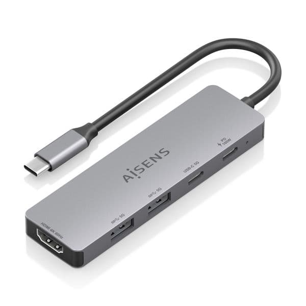 Aisens Docking Station ASUC-5P028-GR USB-C 5-em-1 HDMI 4K 2xUSB 2xUSB-C USB-C PD Cinzento