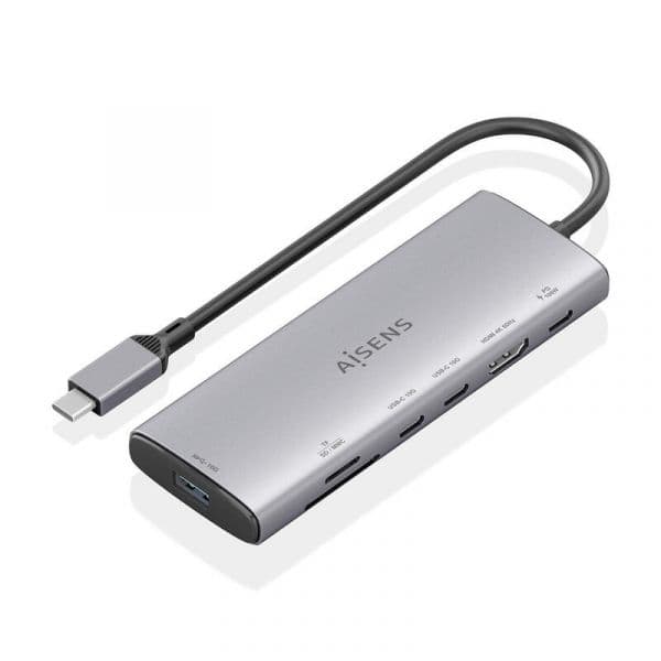 Aisens Docking Station USB-C ASUC-7P031-GR 7 em 1 HDMI USB-A 10G 2xUSB-C 10G SD Micro SD USB-C PD 100W Gray