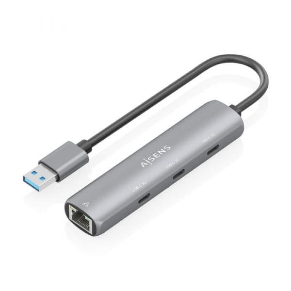 Aisens ASUC-4P037-GR USB3.0 Docking Station USB-A para Ethernet Gigabit + 3x USB-C Hub Grey