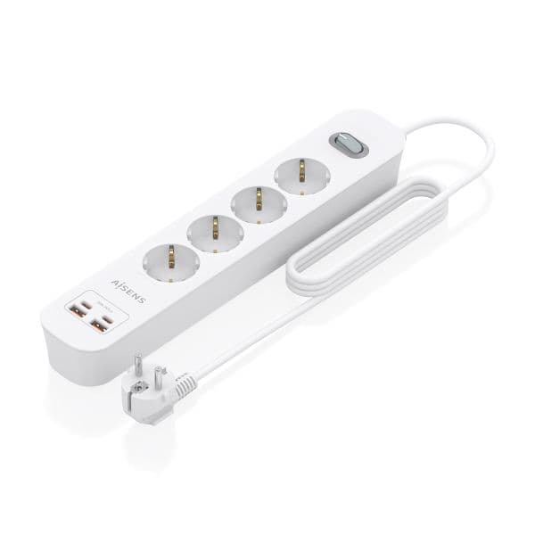 Aisens ASPS-2A2C12-W Regleta de Alimentação 4 Tomadas Schuko 2 USB-A 2 USB-C 1.4m Branca
