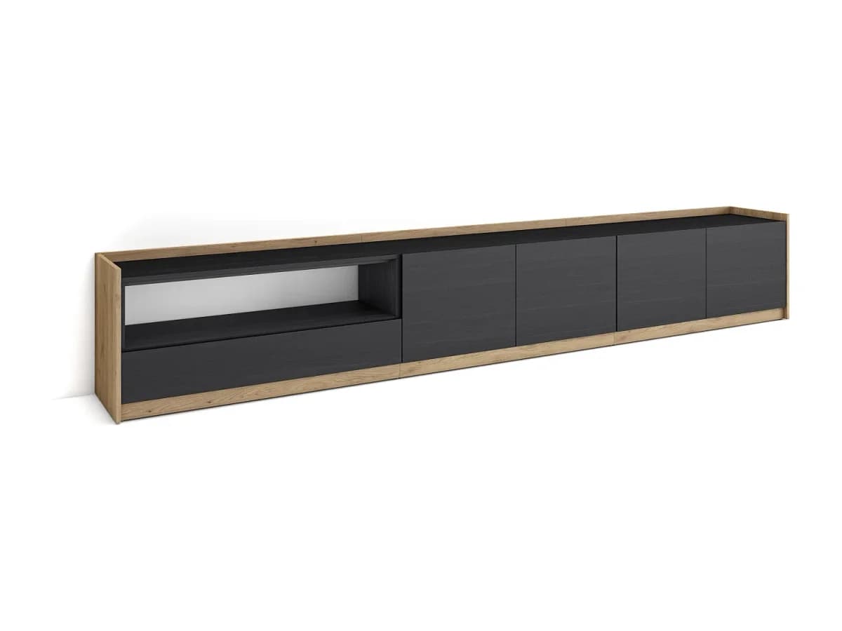 Móvel de TV, 310x50x37 cm, Para televisores até 80", Estante para TV, Branco e Carvalho soft